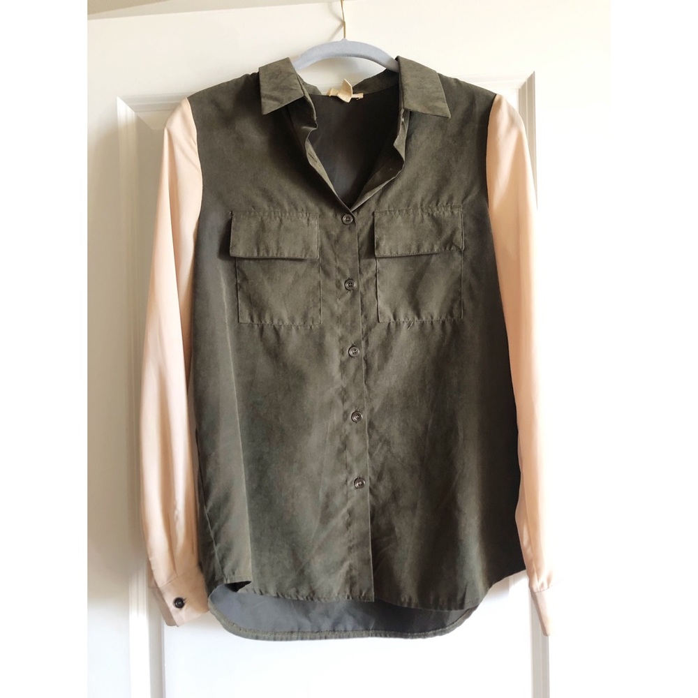 Olive green and cream button-down
